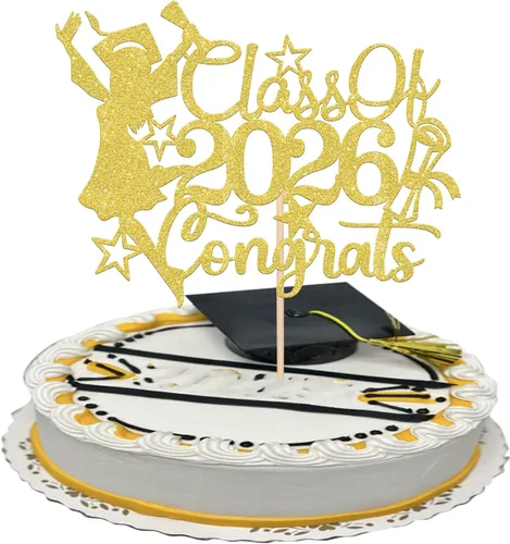 Miniatura 35 de 1 paquete de decoración para tarta de graduación para niña, con purpurina, para diploma, decoración para adultos mayores 2026, para niñas, escuela