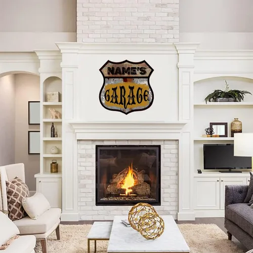 Miniatura 7 de Letreros de metal personalizados con escudo retro personalizado, decoración de pared, diseño de texto para garaje, regalo creativo, plato de 12 x 12