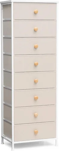 Crestlive Products Cómoda Alta, Torre de Almacenamiento de Tela de 8 Cajones, Cajoneras - Unidad Organizadora Vertical para Dormitorio, Pasillo,