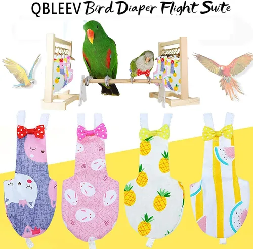 Miniatura 3 de QBLEEV Pañal para Aves Ropa de Cacatúa Traje de Vuelo, Pañal Reutilizable para Loro con Capa Interior Impermeable, Lindos Pantalones de Paloma Piña