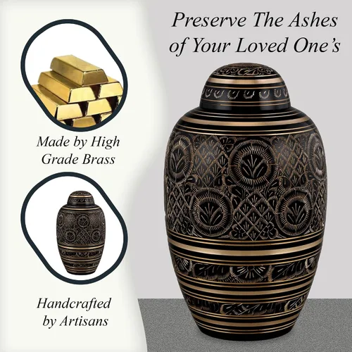 Miniatura 2 de Forever URNS Urna de cremación para adultos con acabado grabado a mano de latón negro Beauty para cenizas humanas de mujeres y hombres, 200 pulgadas