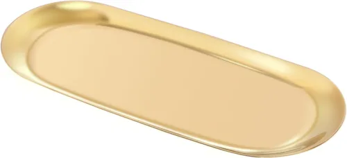 Bandeja de acero inoxidable para toallas/platos, bandejas de almacenamiento de té/frutas, organizador de cosméticos y joyas, dorado, ovalado