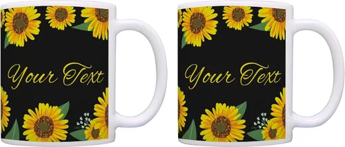 Miniatura 11 de Personalized Gifts Taza floral amarilla su texto personalizado taza de café taza de café de cerámica taza de té de cerámica 11oz