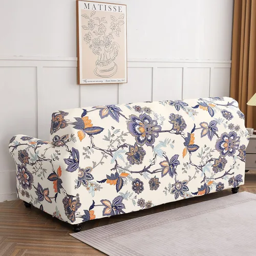 Miniatura 9 de SearchI - Funda de sofá elástica con estampado floral, 3 piezas, incluye 2 fundas de cojín independientes, protector lavable para muebles de sala