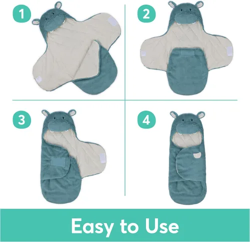 Miniatura 3 de GUND Baby Oh So Snuggly Manta Envolvente de Hipopótamo, Manta Envolvente de Bebé de Felpa con Capucha para Recién Nacidos, Azul/Crema, 26" Manta