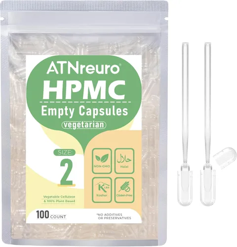 Cápsulas veganas vacías de tamaño 2 con 2 microcucharas, 100 cápsulas vegetarianas vacías - Cápsulas de píldoras para suplementos en polvo