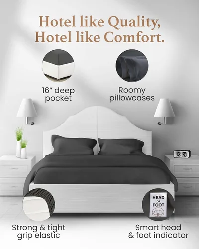Miniatura 4 de Good Sleep Bedding Juego de sábanas divididas tamaño King, algodón egipcio, sábanas de lujo, 5 piezas, 2 bajeras de 16 pulgadas, bolsillo profundo
