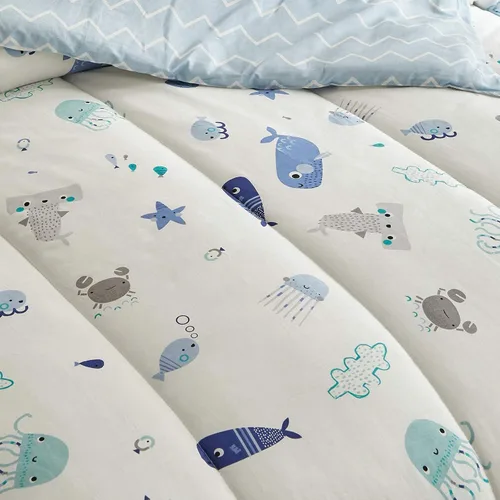 Miniatura 5 de Joyreap Juego de edredón de algodón premium de 3 piezas para niños y niñas, tema oceánico vibrante con estampado de estrella de mar, ballena