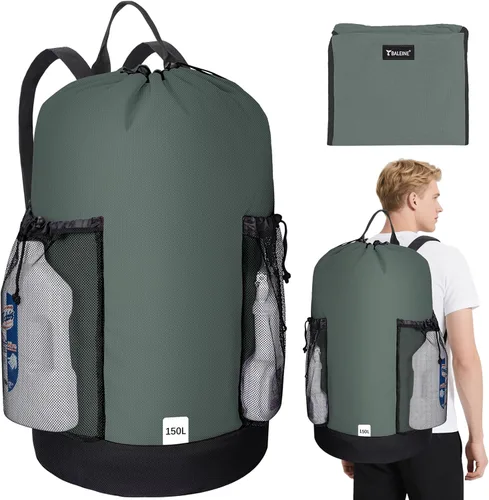 Miniatura 21 de BALEINE Mochila Bolsa de Lavandería de 120L, Tela Oxford 900D Bolsas Grandes de Lavandería de Viaje con Correas para el Hombro y 2 Bolsillos de Negro