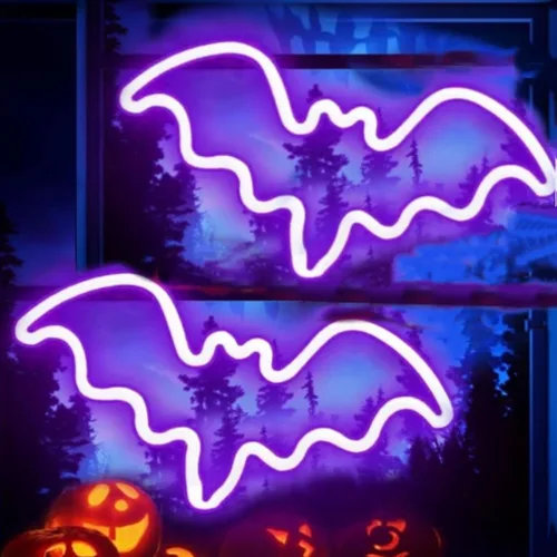 Miniatura 19 de Letreros de neón de murciélago para dormitorio, mesita de noche, decoración de pared, decoración de Halloween, luces LED de noche, adornos de mesa
