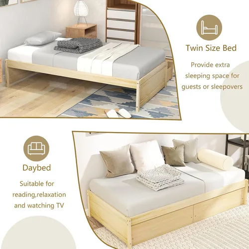 Miniatura 6 de Giantex Base de cama de plataforma de tamaño individual con 2 cajones de almacenamiento, marco de cama de madera maciza, base de colchón de soporte