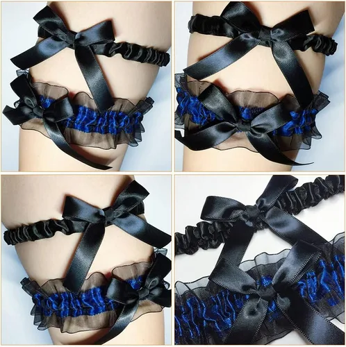 Miniatura 2 de ValiCLUD 1 juego de ligas de novia sexy para novias de encaje y piernas decoraciones (negro, azul)