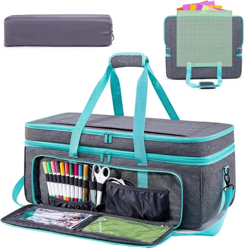 Miniatura 8 de AMOIGEE Estuche de transporte para Cricut Maker 3, Maker 4, Explore Air 2, Explore 3, Explore 4, bolsa de transporte de doble capa con cubierta Azul