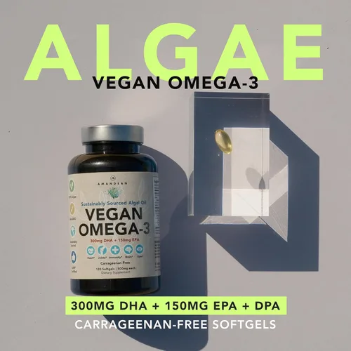 Miniatura 2 de AMANDEAN Suplemento vegano de Omega 3. Alternativa premium al aceite de pescado. DHA y EPA de algas. Cápsulas blandas libres de carragenina. Ácidos