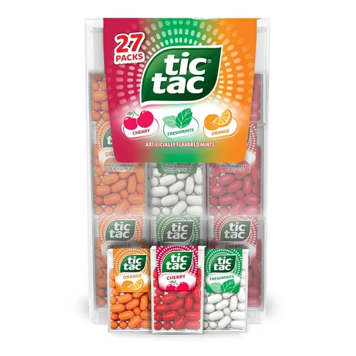 Tic Tac Paquete Variedades Mega Caja, Paquete a Granel de 27 Paquetes, Cereza, Mentas Frescas, Naranja, Refrescantes Mentas Afrutadas, Caja Clásica,