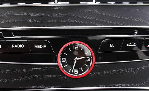 Miniatura 6 de iJDMTOY Anillo de aluminio rojo para decoración de salpicadero interior de reloj analógico compatible con Mercedes W205 Clase C W213 Clase E X205