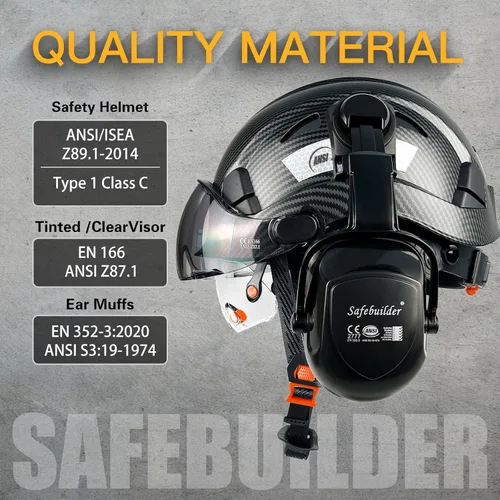 Miniatura 6 de SAFEBUILDER Casco de Seguridad Industrial con Visera Orejeras Casco Duro con Visera Cascos Duros Ventilados Trabajo de Construcción Protección