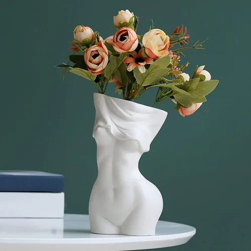 AETVRNI Jarrón de cuerpo femenino para centros de mesa bohemios de decoración del hogar, jarrón de cerámica blanca para decoración de baño, A