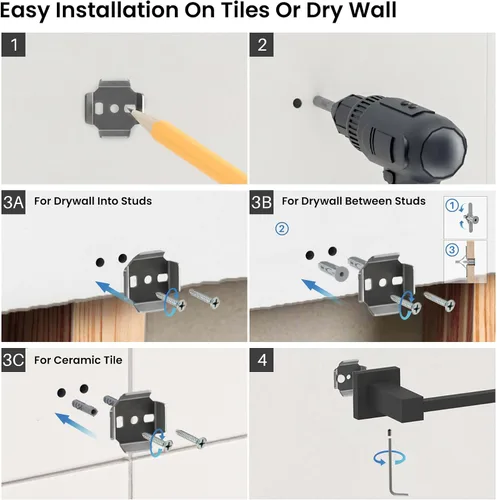 Miniatura 8 de KIBI Cube - Juego de accesorios de baño de 5 piezas, kit de accesorios de baño para montar en la pared, latón premium, incluye toallero, anillo