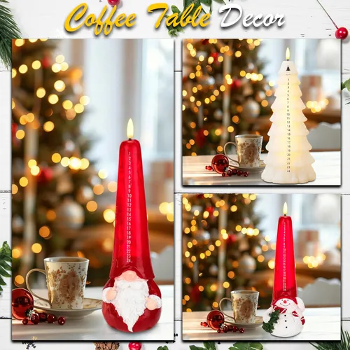 Miniatura 5 de Velas de Navidad sin llama con cuenta regresiva y control remoto, vela de Santa de llama parpadeante 3D operada por batería LED de calendario