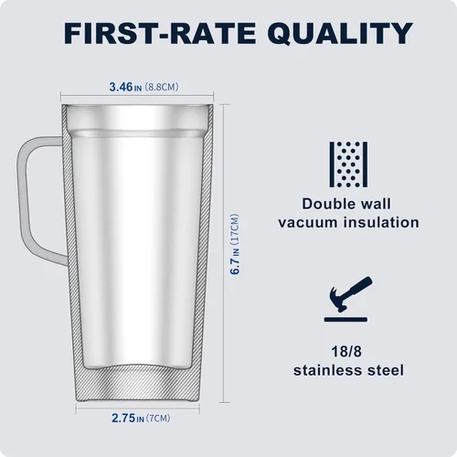 Miniatura 5 de koodee Taza de café aislada de 20 onzas con tapa y asa, acero inoxidable de doble pared al vacío, taza de campamento, vaso de café de viaje