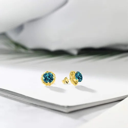 Miniatura 373 de Gem Stone King Aretes de plata de ley 925 de 0.236 in con piedra natal redonda para mujer