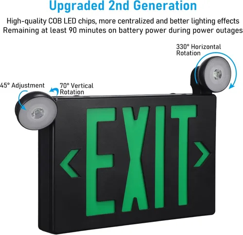 Miniatura 3 de TORCHSTAR Letrero de salida LED verde con luces de emergencia, UL924, luz de salida de emergencia con batería de respaldo, letrero de salida