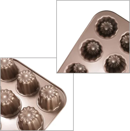Miniatura 7 de Molde de canele antiadherente de acero al carbono con 12 cavidades, color dorado