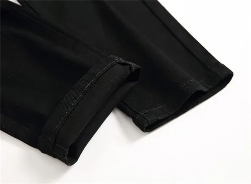 Miniatura 8 de Glstbv Pantalones de mezclilla ajustados de hip hop con agujeros rasgados para hombre, elásticos, ajustados y desgastados