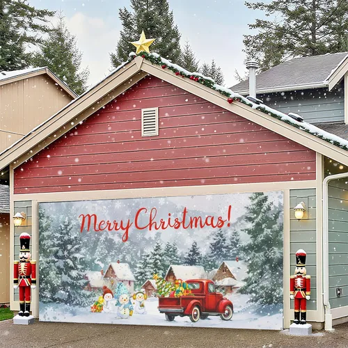 Miniatura 3 de Cubierta de Navidad para puerta de garaje, muñeco de nieve de Navidad, decoración de puerta de garaje, pancarta colgante grande, decoración de pared