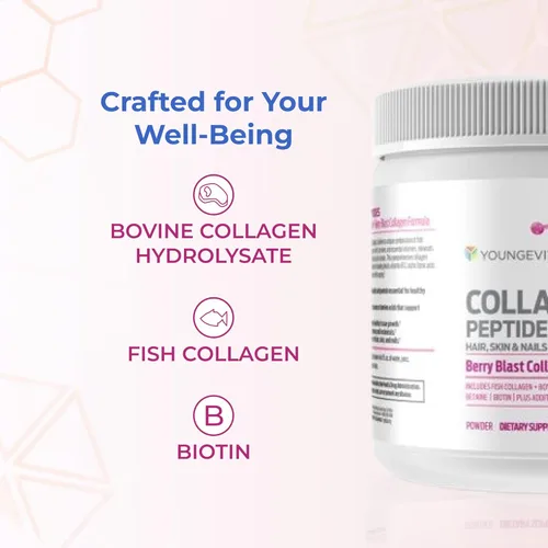 Miniatura 5 de Youngevity Polvo de péptidos de colágeno – Soporte para el cabello, la piel y las uñas con hidrolizados tipo I y II, biotina, vitamina B12
