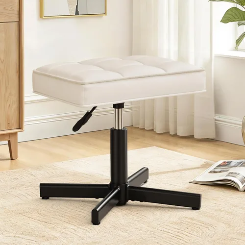 LUE BONA Taburete de tocador ajustable, reposapiés de 15 a 19.5 pulgadas debajo del escritorio, silla giratoria de 360° para sala de maquillaje,