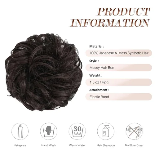 Miniatura 4 de FESHFEN - Pieza de pelo de moño desordenado - Extensiones de coleteros elásticos de pelo ondulado y rizado sintético, extensiones de cabello para 6#
