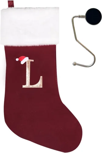 Miniatura 104 de Medias de Navidad de 20 pulgadas con monograma, letras, medias súper suaves grandes de Navidad, medias de monograma rojo para Navidad, regalo