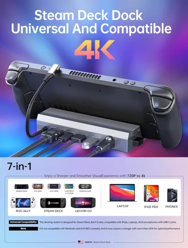 Miniatura 7 de Base de vapor M.2, estación de acoplamiento para Steam Deck OLED/ROG Ally/Legion Go (S)/ROG Xbox Ally, con HDMI (4K @60Hz), Gigabit Ethernet, 3