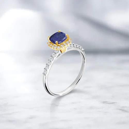 Miniatura 4 de Gem Stone King Anillo de plata de ley 925 con diseño de lapislázulis GH azul de 163 quilates con puntas de oro amarillo de 10 quilates