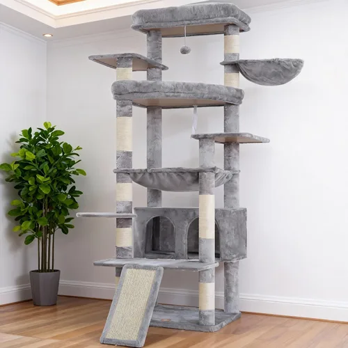 Miniatura 16 de Heybly Árbol para Gatos, Torre para Gatos Multinivel de 68 Pulgadas para Gatos de Interior, Condominio para Gatos con 2 Perchas de Felpa Ensanchadas