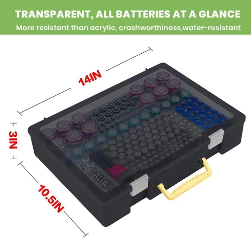 Miniatura 5 de Organizador de baterías - Caja de contenedores con comprobador BT-168. Organización de garaje con capacidad para 225 baterías AA AAA C D Cell 9V 3V