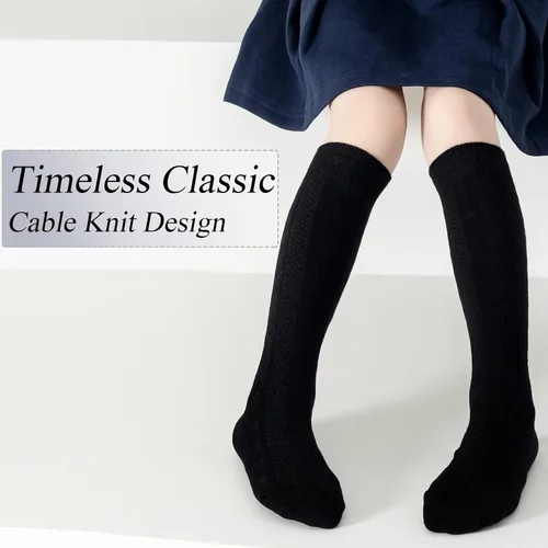 Miniatura 4 de Calcetines altos hasta la rodilla para niñas, punto trenzado, acanalados, para uniforme escolar, paquete de 36, calcetines de tubo sin costuras