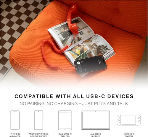 Miniatura 4 de Native Union Pop Phone – Auricular retro con micrófono y altavoz, USB-C para iPhone, iPad, Laptop, Tablet, Samsung S25, Flip 7, Fold 7 – Trabajo Pino