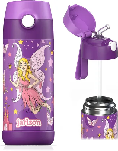 Miniatura 23 de Jarlson® CHARLI - Botella de agua para niños [12 onzas], botella térmica de acero inoxidable con pajilla, botella de agua aislada a prueba