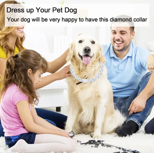 Miniatura 3 de Collar de cadena para perro, collar cubano de diamante con purpurina, collar de cadena de metal para caminar con diseño de hebilla segura