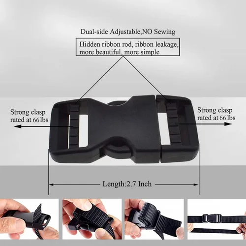 Miniatura 3 de Lxnoap Hebillas de liberación lateral rápida de 1 pulgada de ancho, doble ajustable, sin clips de costura, reemplazo de plástico resistente