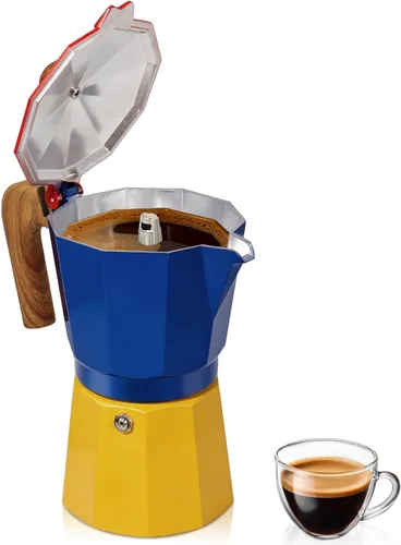 Miniatura 18 de Cafetera de café para estufa, cafetera de expreso de 3 tazas, olla de moka de aluminio, percolador de 5 oz 150 ml, fácil de preparar para estufas