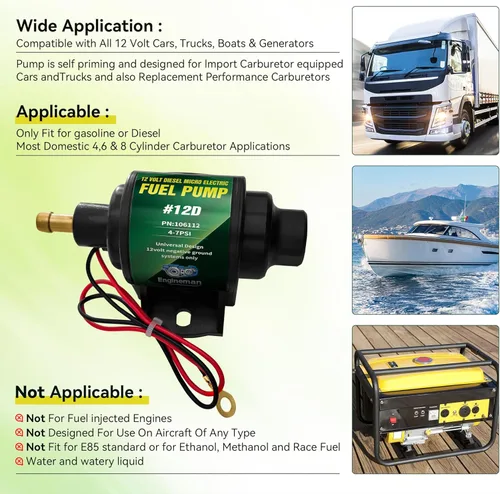 Miniatura 2 de 12D Bomba de combustible eléctrica diesel micro universal de 5/16 pulgada de entrada y salida 12V 1-2 A, 35 GPH, 4-7 PSI 4-7PSI 35 GPH para diesel