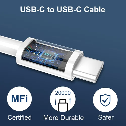 Miniatura 4 de Cargador USB C para iPhone 17/16/15 Pro Max Cargador Carga Rápida 10FT, Bloque de Carga C de 20W con Cable USB C a C Compatible para iPhone 17 16 15