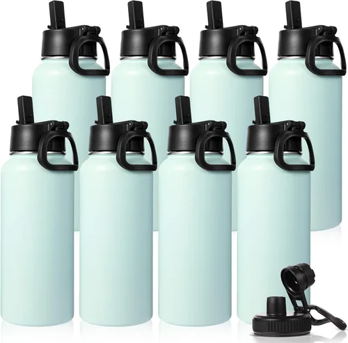 Miniatura 18 de Neihepal Botella de agua aislada de 32 onzas con 2 tapas (tapa con pajilla y boquilla), botellas de agua de doble pared de acero inoxidable 18/8