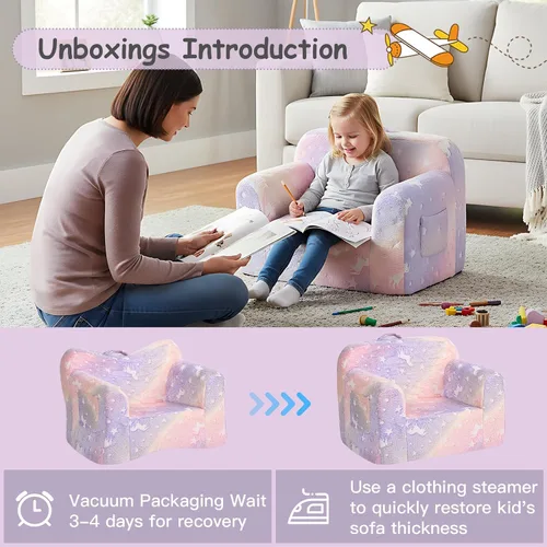 Miniatura 10 de Tiita Sofá para Niños, Sofá para Niños con Asa de Transporte, Sofá de Espuma Portátil para Niños Pequeños, Sofá para Guardería de Niños que Brilla