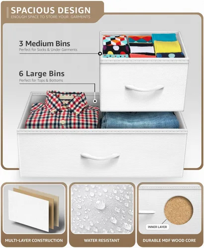 Miniatura 4 de Sorbus Cómoda de dormitorio con 9 cajones, organizador de armario con marco de acero, parte superior de madera y cajones de tela fáciles de tirar