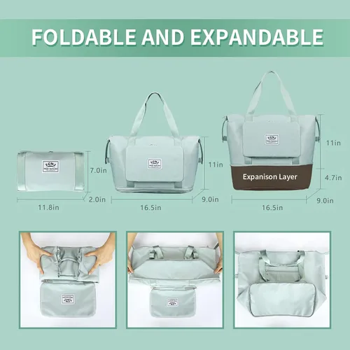 Miniatura 2 de ZGWJ Bolsa de viaje de lona, impermeable, plegable y expandible, bolsa de fin de semana para natación, deportes, gimnasio